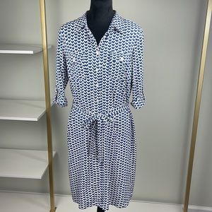 J. McLaughlin Navy Blue Heart Button Down Dress Ladies Size L-like new!